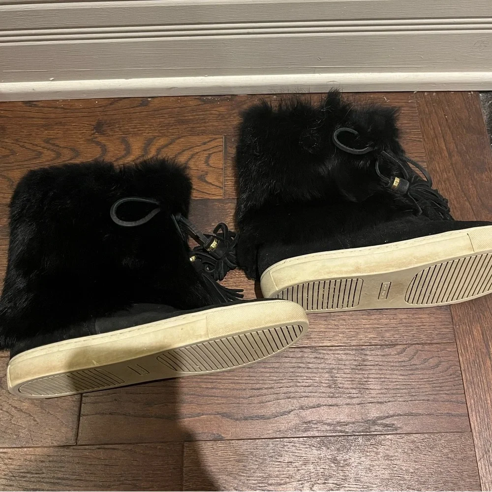 Tory Burch Angelica Black Rabbit Suede Winter Boots - Picture 11 of 11